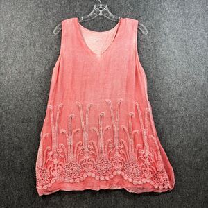 Soft Surroundings Top Women's Small Pink 100% Silk Coral Embroidered Sequin